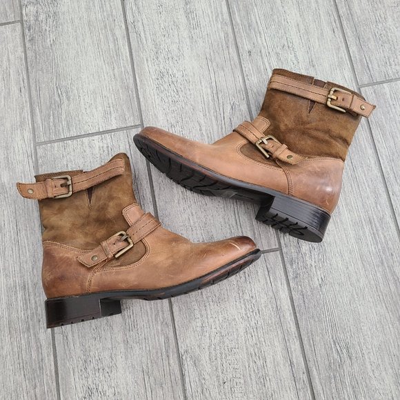 Clarks women's biker boots brown leather mid calf buckles size 8 - Picture 8 of 13